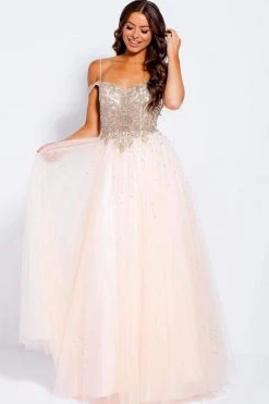 JVN By Jovani Jovani - JVN58403 Scalloped Off-Shoulder Ornate Ballgown