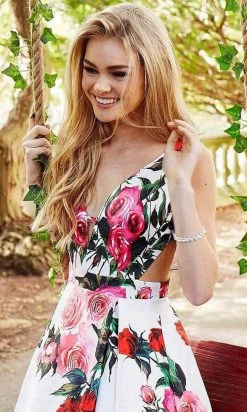 JVN By Jovani Jovani - JVN59146 V-neck Side Cutouts Floral A-line Gown Formal Gowns 11 JVN By Jovani Jovani - JVN59146 V-neck Side Cutouts Floral A-line Gown Formal Gowns