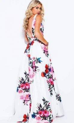 JVN By Jovani Jovani - JVN59146 V-neck Side Cutouts Floral A-line Gown Formal Gowns 9 JVN By Jovani Jovani - JVN59146 V-neck Side Cutouts Floral A-line Gown Formal Gowns