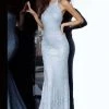 JVN By Jovani Formal Gowns Jovani - JVN60137 Sequined Jersey Halter Long Gown