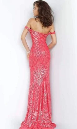 JVN By Jovani Jovani - JVN60139 Patterned Sparkle Off Shoulder Long Gown