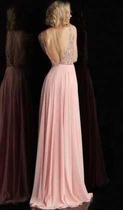 JVN By Jovani Jovani - JVN60467 Embellished Deep V-neck Chiffon A-line Dress 5 JVN By Jovani Jovani - JVN60467 Embellished Deep V-neck Chiffon A-line Dress