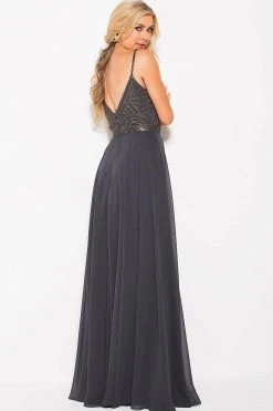 JVN By Jovani Formal Gowns Jovani - JVN60599 Embellished Deep V-neck A-line Dress