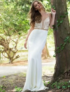 JVN By Jovani Jovani - JVN60606 Scallop Beaded Satin Sheath Gown Formal Gowns