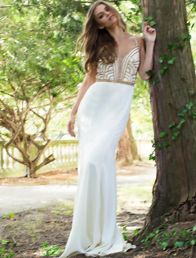 JVN By Jovani Jovani - JVN60606 Scallop Beaded Satin Sheath Gown Formal Gowns 3 JVN By Jovani Jovani - JVN60606 Scallop Beaded Satin Sheath Gown Formal Gowns