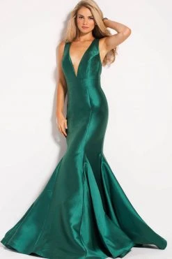JVN By Jovani Jovani - JVN60917 Plunging V-Neck Ribbon Ornate Mermaid Gown Formal Gowns