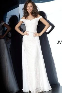 JVN By Jovani Jovani - JVN62489 Off Shoulder Contrasting Lace Overskirt Gown Formal Gowns