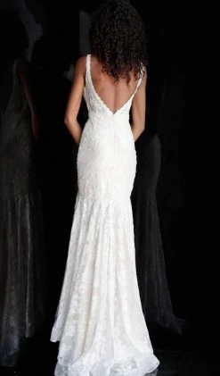 JVN By Jovani Jovani - JVN62490 Embellished Lace Plunging V-neck Trumpet Dress Formal Gowns