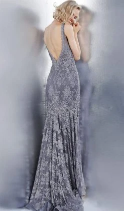 JVN By Jovani Jovani - JVN62490 Embellished Lace Plunging V-neck Trumpet Dress Formal Gowns