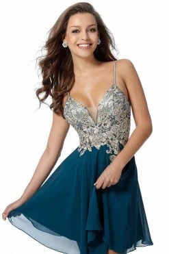 JVN By Jovani Jovani - JVN62738 Metallic Embroidered A-Line Cocktail Dress