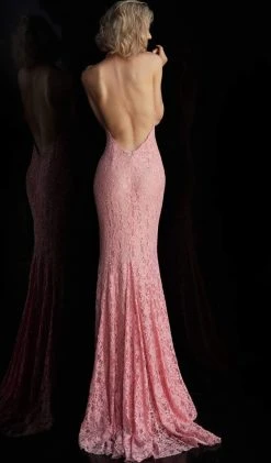 JVN By Jovani Jovani - JVN63391 Fully Lace Deep Halter V-neck Trumpet Dress