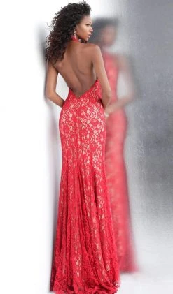 JVN By Jovani Jovani - JVN63391 Fully Lace Deep Halter V-neck Trumpet Dress