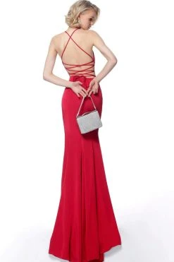 JVN By Jovani Formal Gowns Jovani - JVN63407 Halter Neck Trumpet Dress With Train