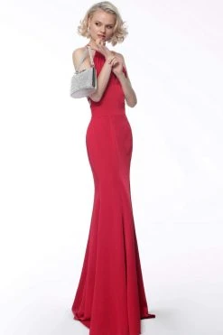 JVN By Jovani Formal Gowns Jovani - JVN63407 Halter Neck Trumpet Dress With Train