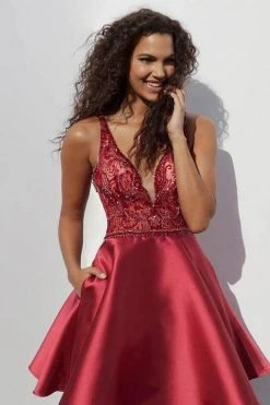 JVN By Jovani Jovani - JVN64206 Embellished Deep V-neck A-line Dress