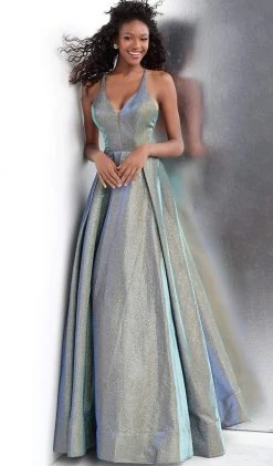 JVN By Jovani Jovani - JVN65851 Metallic Crisscross Strapped A-Line Gown