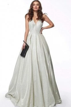 JVN By Jovani Jovani - JVN65851 Metallic Crisscross Strapped A-Line Gown 14 JVN By Jovani Jovani - JVN65851 Metallic Crisscross Strapped A-Line Gown