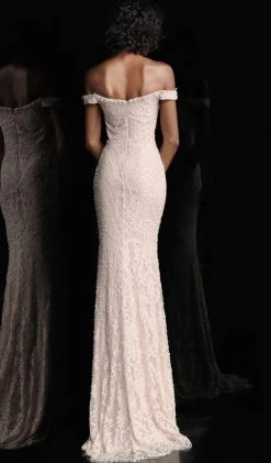 JVN By Jovani Formal Gowns Jovani - JVN66695 Lace Off-Shoulder Trumpet Dress With Mini Train 9 JVN By Jovani Formal Gowns Jovani - JVN66695 Lace Off-Shoulder Trumpet Dress With Mini Train