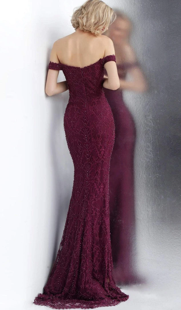 JVN By Jovani Formal Gowns Jovani - JVN66695 Lace Off-Shoulder Trumpet Dress With Mini Train 4 JVN By Jovani Formal Gowns Jovani - JVN66695 Lace Off-Shoulder Trumpet Dress With Mini Train