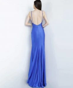 JVN By Jovani Formal Gowns Jovani - JVN66714 Gathered Surplice High Slit Gown