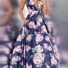 JVN By Jovani Jovani - JVN66938 Plunging Floral Print Satin Ballgown 2 JVN By Jovani Jovani - JVN66938 Plunging Floral Print Satin Ballgown