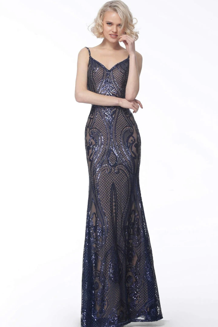 JVN By Jovani Formal Gowns Jovani - JVN66960 Embellished V-Neck Trumpet Dress 3 JVN By Jovani Formal Gowns Jovani - JVN66960 Embellished V-Neck Trumpet Dress