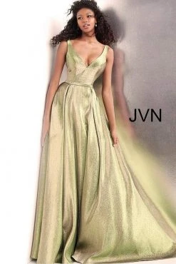 JVN By Jovani Jovani - JVN67647 Plunging V-Neck Metallic Ballgown