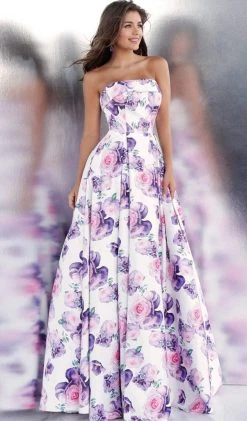 JVN By Jovani Jovani - JVN67999 Strapless Floral Pleated Ballgown
