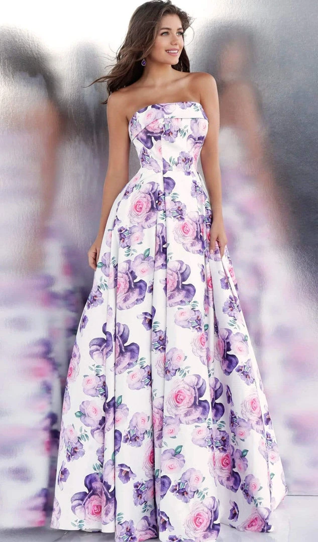 JVN By Jovani Jovani - JVN67999 Strapless Floral Pleated Ballgown 3 JVN By Jovani Jovani - JVN67999 Strapless Floral Pleated Ballgown