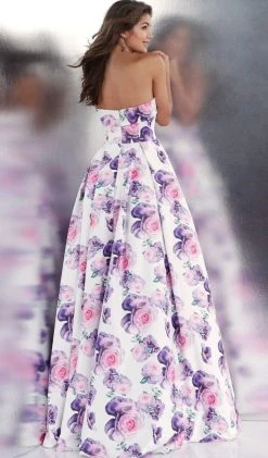 JVN By Jovani Jovani - JVN67999 Strapless Floral Pleated Ballgown 5 JVN By Jovani Jovani - JVN67999 Strapless Floral Pleated Ballgown