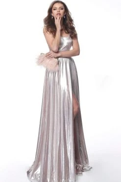 JVN By Jovani Jovani - JVN68195 Sleeveless Scoop Metallic A-Line Dress Formal Gowns
