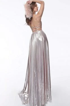 JVN By Jovani Jovani - JVN68195 Sleeveless Scoop Metallic A-Line Dress Formal Gowns