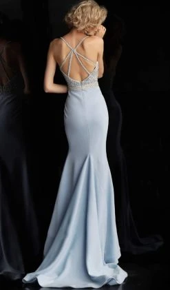 JVN By Jovani Formal Gowns Jovani - JVN68317 Beaded Deep V-neck Mermaid Dress