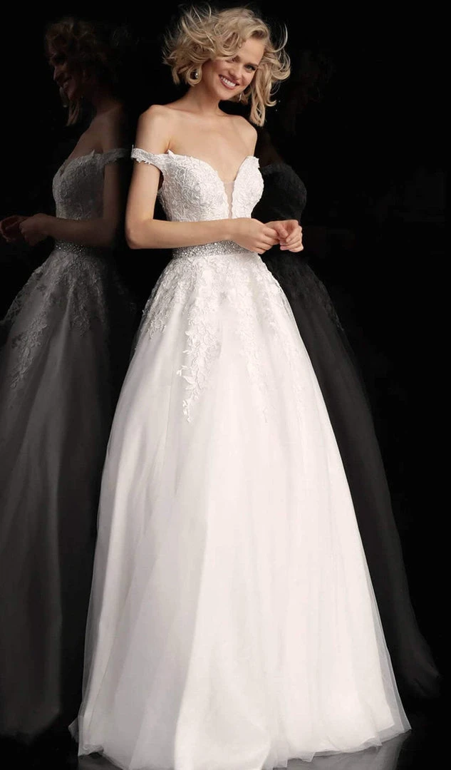 JVN By Jovani Jovani - JVN68620 Applique Plunging Off-Shoulder Ballgown 4 JVN By Jovani Jovani - JVN68620 Applique Plunging Off-Shoulder Ballgown