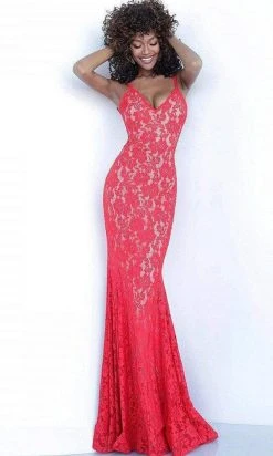 Jovani - Lace V-Neck Trumpet Dress 68005ASC - 2 Pc Red In Size 4 And 6 Available Formal Gowns 7 Jovani - Lace V-Neck Trumpet Dress 68005ASC - 2 Pc Red In Size 4 And 6 Available Formal Gowns
