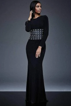 Jovani - M309SC Long Sleeve V-Back Evening Dress - 1 Pc Black In Size 2 Available Formal Gowns