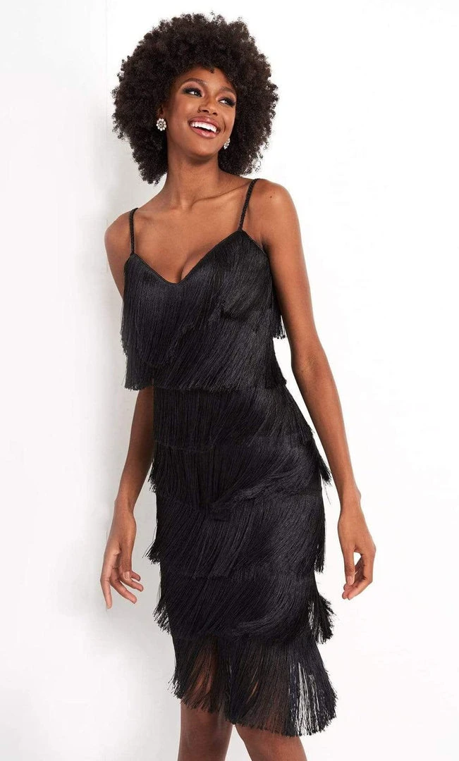 Jovani - M3220 Spaghetti Strap Fringe Cocktail Dress 5 Jovani - M3220 Spaghetti Strap Fringe Cocktail Dress