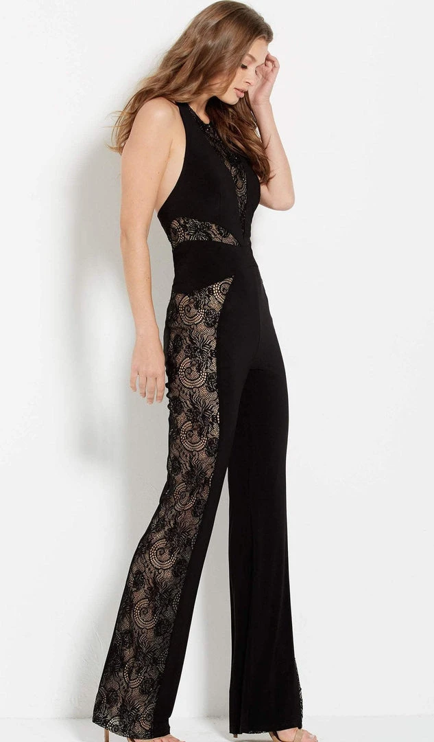 Jovani - M49917 Sleeveless Lace Halter Jumpsuit Homecoming Dresses 9 Jovani - M49917 Sleeveless Lace Halter Jumpsuit Homecoming Dresses