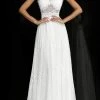 Jovani - M54822 Illusion High Neck Lace A-Line Gown Formal Gowns