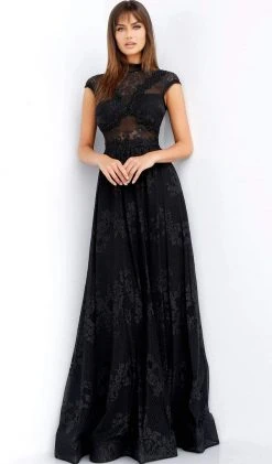 Jovani - M54822 Illusion High Neck Lace A-Line Gown Formal Gowns 11 Jovani - M54822 Illusion High Neck Lace A-Line Gown Formal Gowns