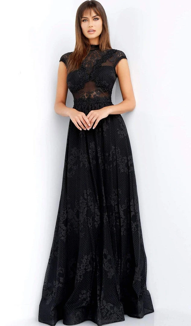 Jovani - M54822 Illusion High Neck Lace A-Line Gown Formal Gowns 6 Jovani - M54822 Illusion High Neck Lace A-Line Gown Formal Gowns