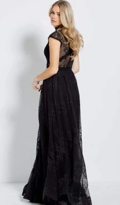 Jovani - M54822 Illusion High Neck Lace A-Line Gown Formal Gowns 13 Jovani - M54822 Illusion High Neck Lace A-Line Gown Formal Gowns