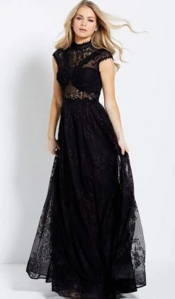 Jovani - M54822 Illusion High Neck Lace A-Line Gown Formal Gowns 12 Jovani - M54822 Illusion High Neck Lace A-Line Gown Formal Gowns