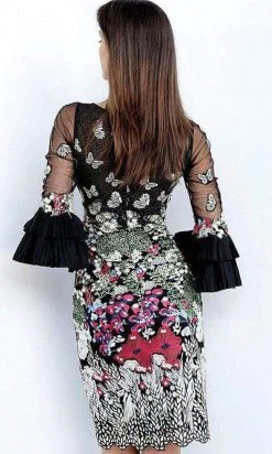 Jovani - M59589 Bell Sleeve Nature Inspired Sheath Dress