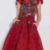 Jovani - M59787 Floral Embroidered Pleated Tea Length Dress