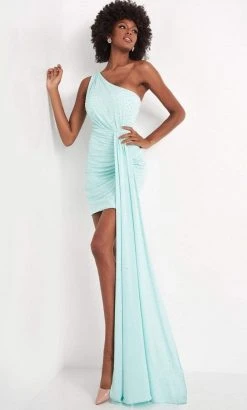 Jovani - One Shoulder Beaded Jersey Dress 04153SC
