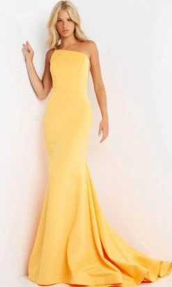 Jovani - One Shoulder Mermaid Prom Gown 06763SC - 1 Pc Yellow In Size 8 Available