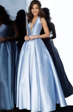 JVN By Jovani Jovani - Plunging Backless Satin Ballgown JVN60772SC - 1 Pc White In Size 2 Available