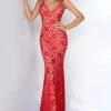 Formal Gowns Jovani - Rhinestone Studded Backless Lace Dress 00782SC