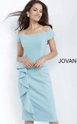 Jovani - Short Sleeves Knee Length Sheath Dress 68767SC - 1 Pc Seafoam In Size 4 Available